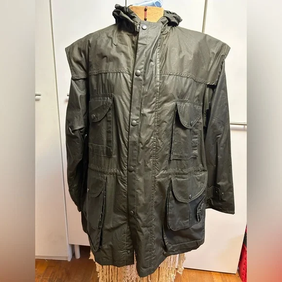 New wax cotton raincoat green lined hood Scotland Wathne MED / Barbour quality - Picture 1 of 16